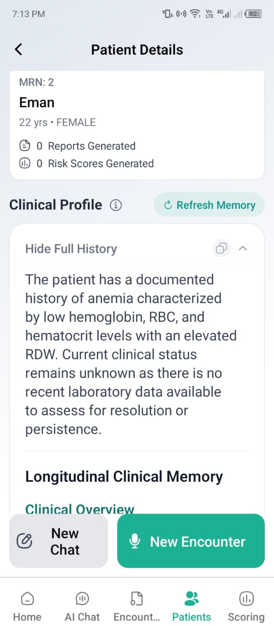 Patient longitudinal profile and clinical memory view
